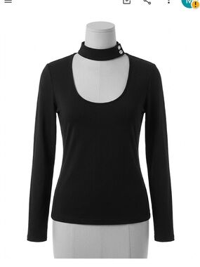 PattyBlack Long-Sleeve Scoop Neck Top with Decorative Choker